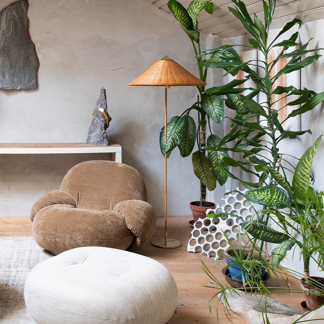 Tynell Floor Lamp with Rattan Shade and LED Bulb