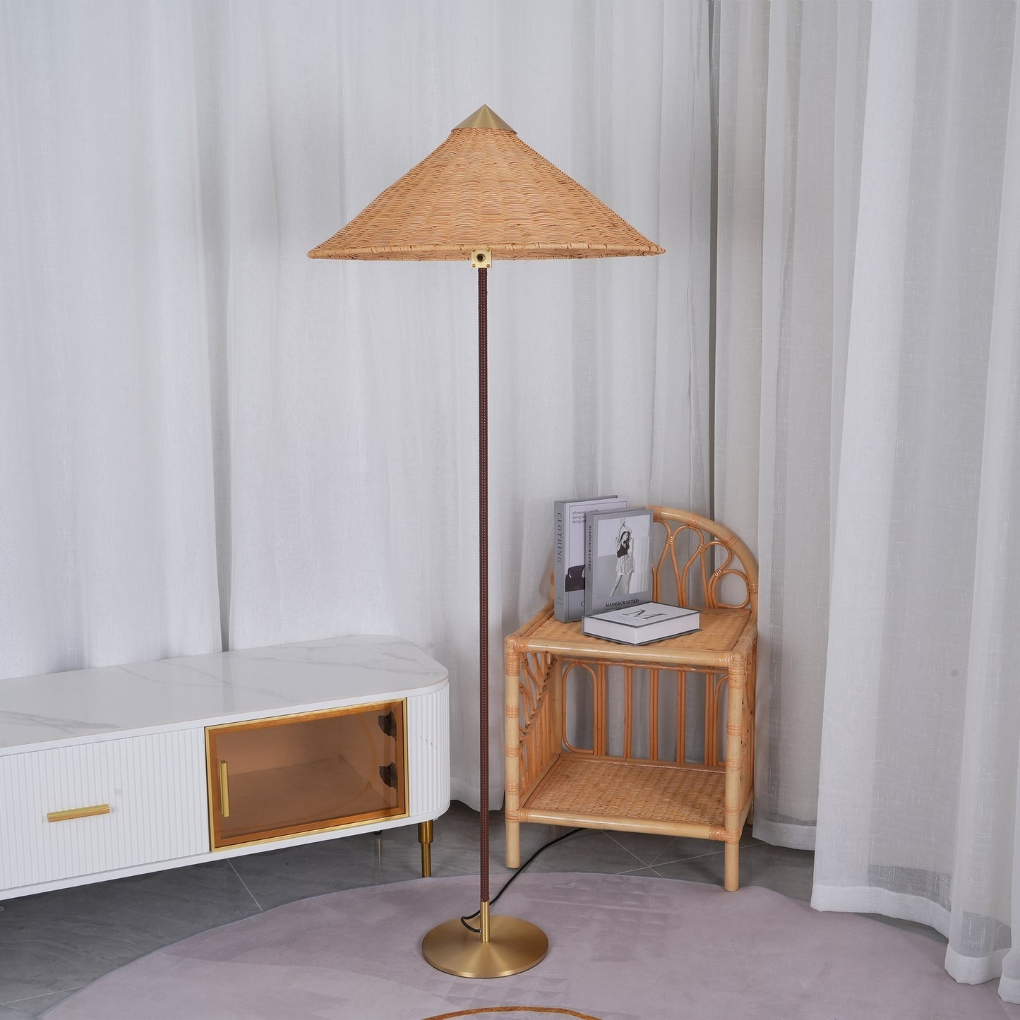 Tynell Floor Lamp with Rattan Shade and LED Bulb