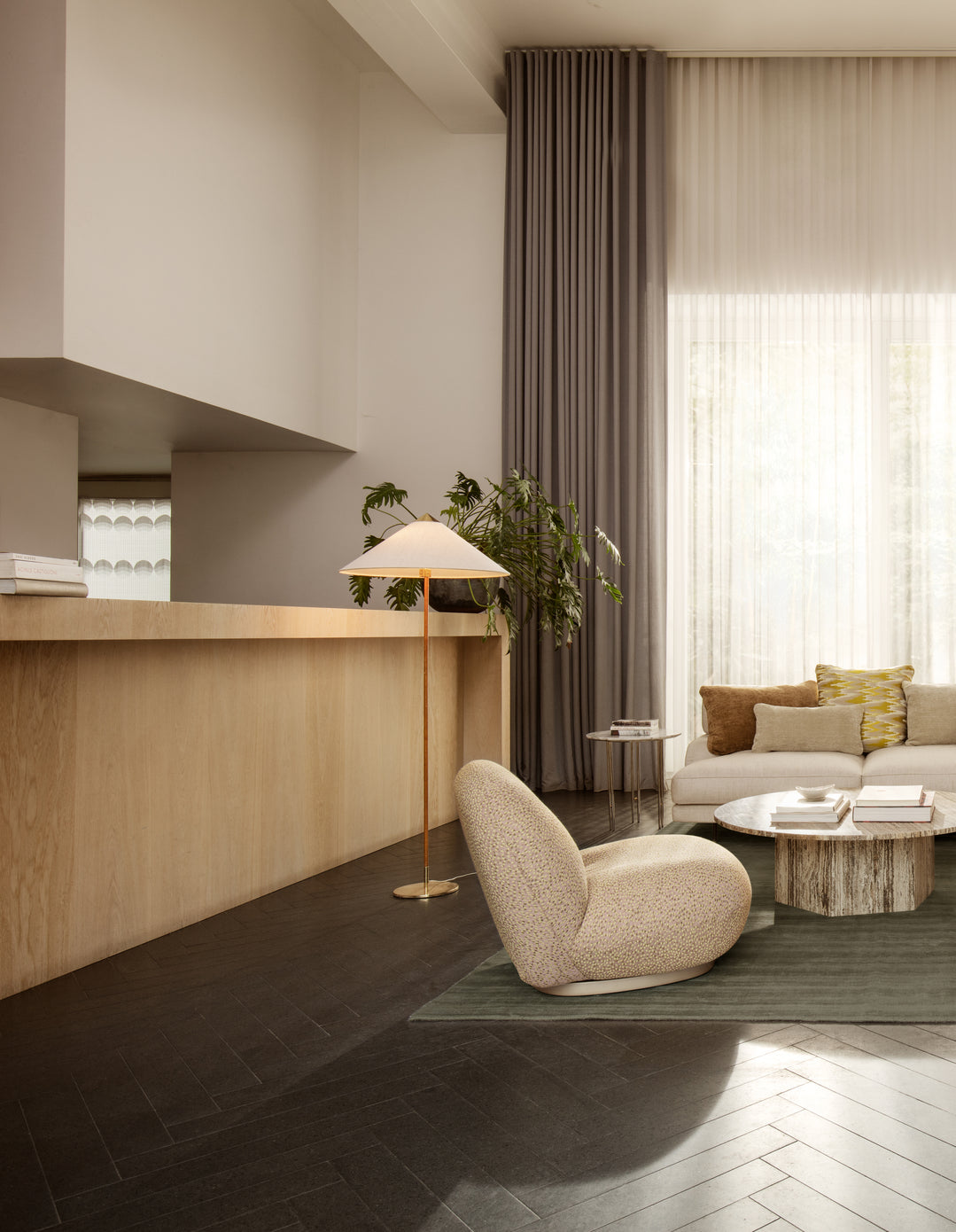 Tynell Floor Lamp with Rattan Shade and LED Bulb