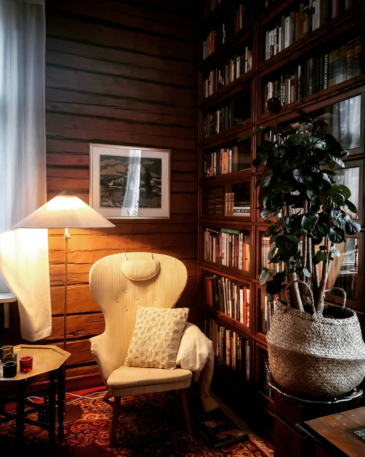 Tynell Floor Lamp with Rattan Shade and LED Bulb