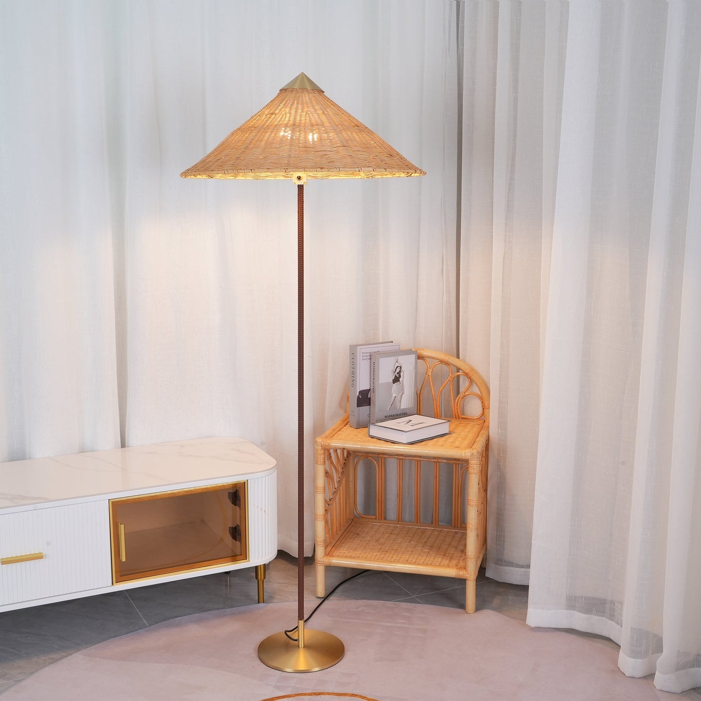 Tynell Floor Lamp with Rattan Shade and LED Bulb