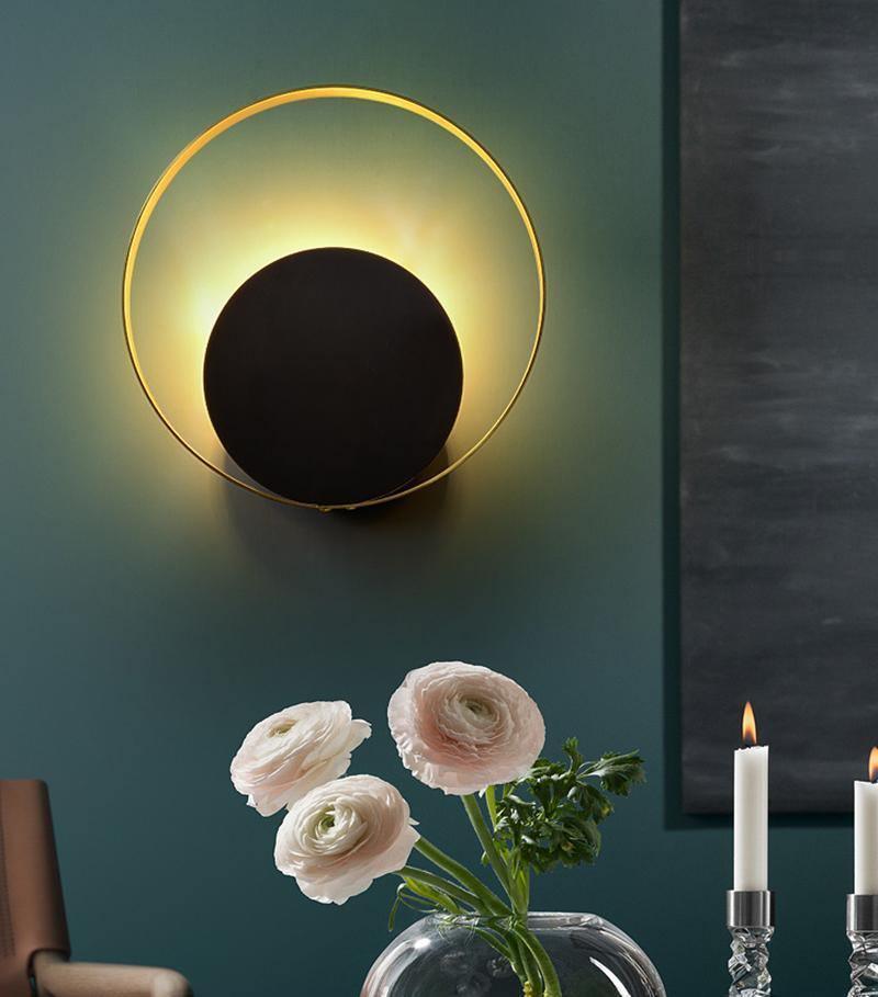 Circle Wall Lamp Set of 2 LED Brass and Black Finish