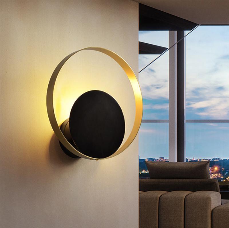 Circle Wall Lamp Set of 2 LED Brass and Black Finish