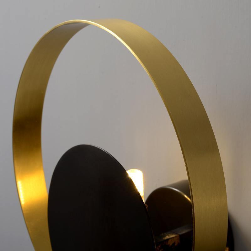 Circle Wall Lamp Set of 2 LED Brass and Black Finish