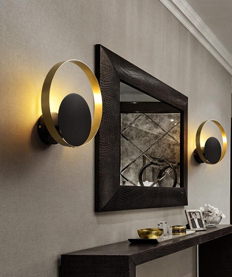 Circle Wall Lamp Set of 2 LED Brass and Black Finish