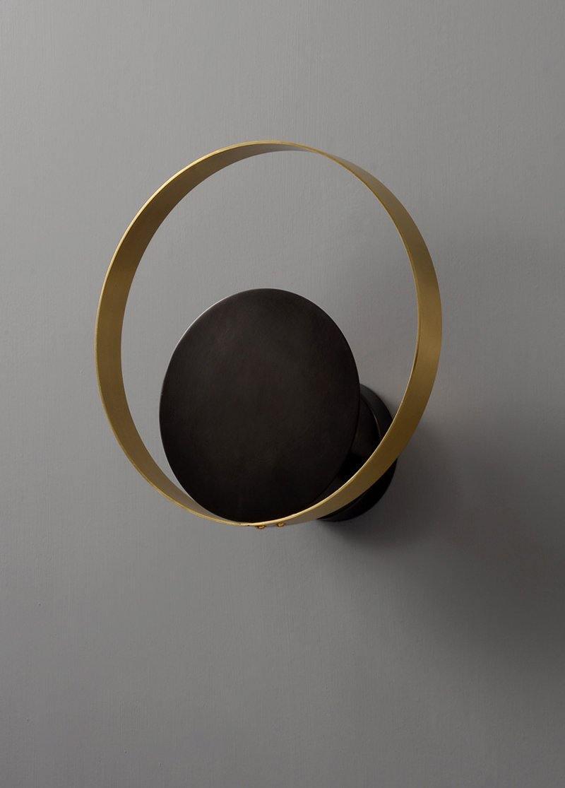 Circle Wall Lamp Set of 2 LED Brass and Black Finish