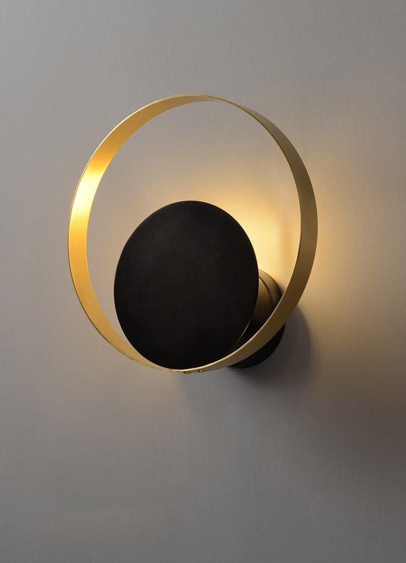 Circle Wall Lamp Set of 2 LED Brass and Black Finish