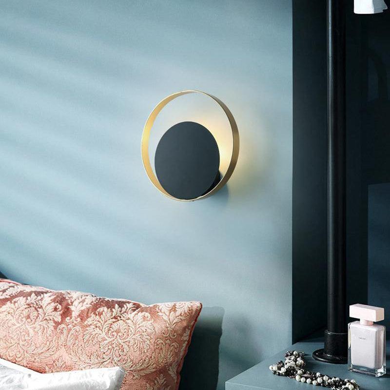 Circle Wall Lamp Set of 2 LED Brass and Black Finish