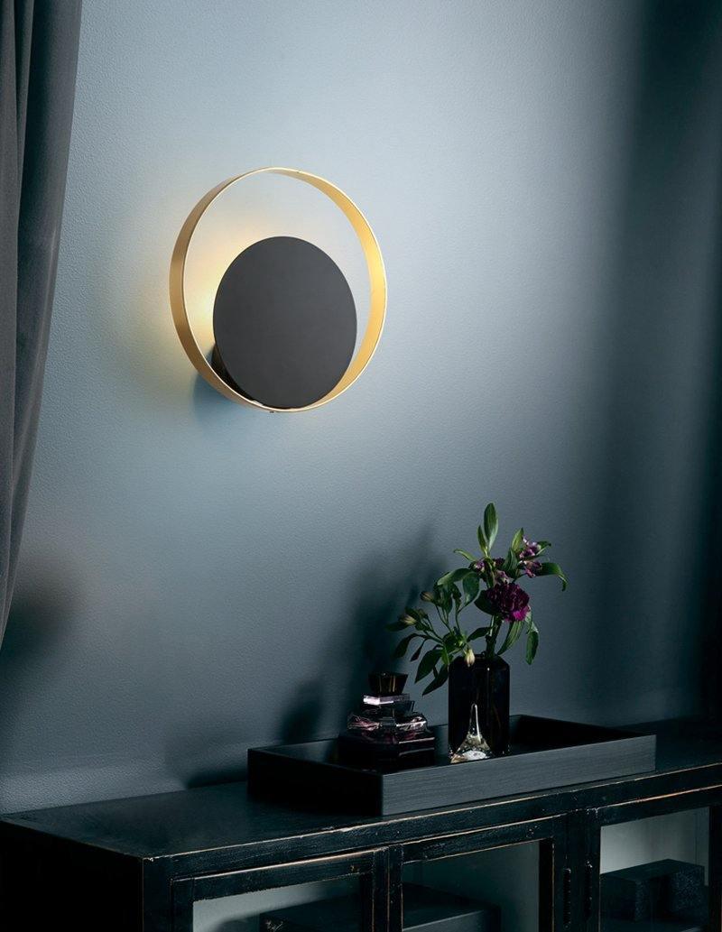 Circle Wall Lamp Set of 2 LED Brass and Black Finish
