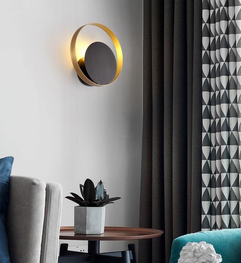 Circle Wall Lamp Set of 2 LED Brass and Black Finish