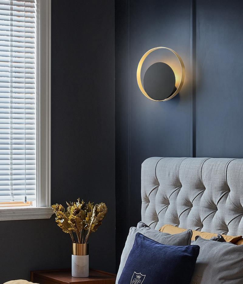 Circle Wall Lamp Set of 2 LED Brass and Black Finish