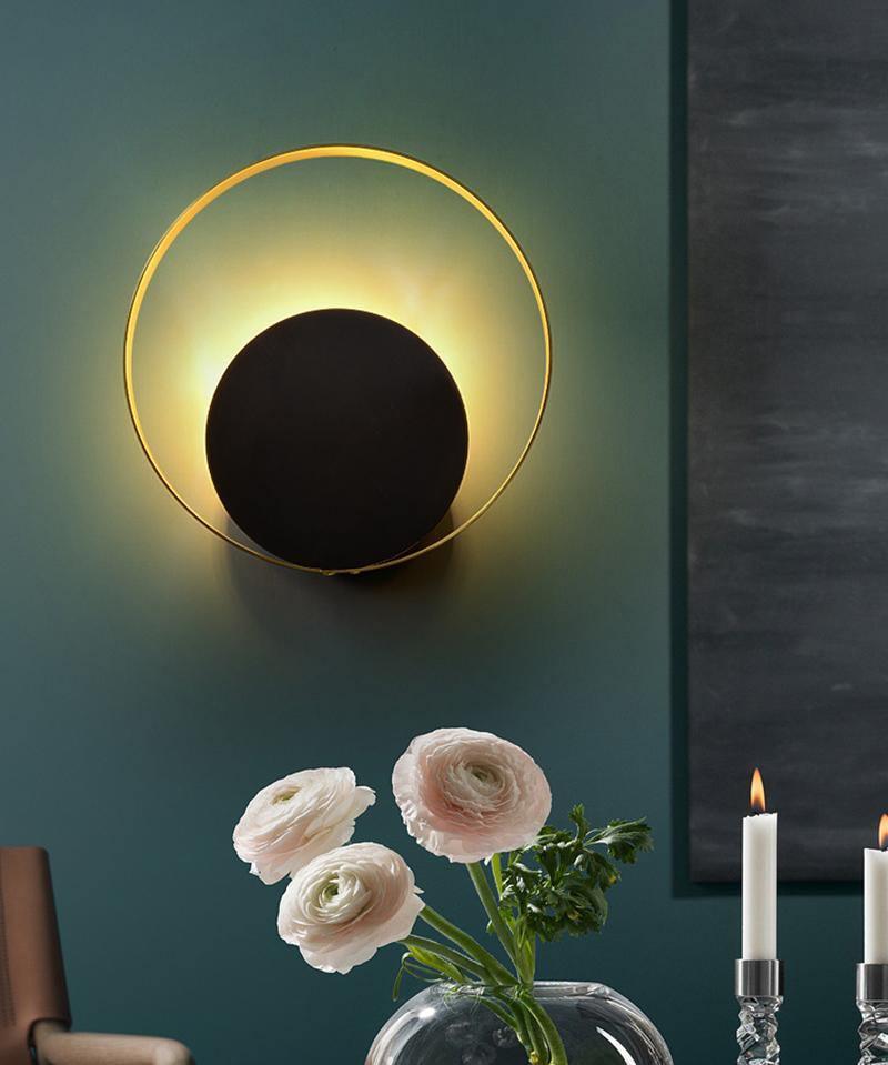 Circle Wall Lamp Set of 2 LED Brass and Black Finish