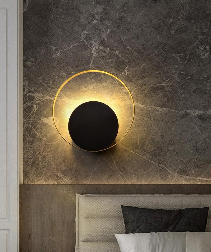 Circle Wall Lamp Set of 2 LED Brass and Black Finish