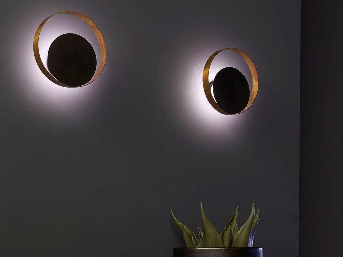 Circle Wall Lamp Set of 2 LED Brass and Black Finish