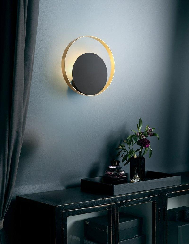 Circle Wall Lamp Set of 2 LED Brass and Black Finish