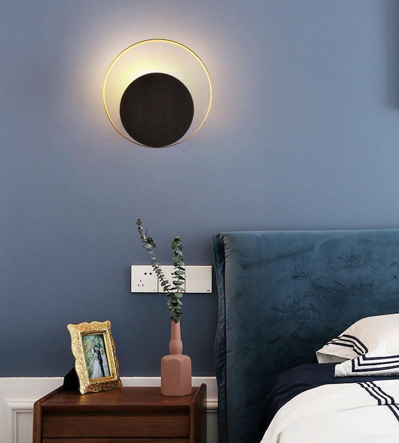 Circle Wall Lamp Set of 2 LED Brass and Black Finish