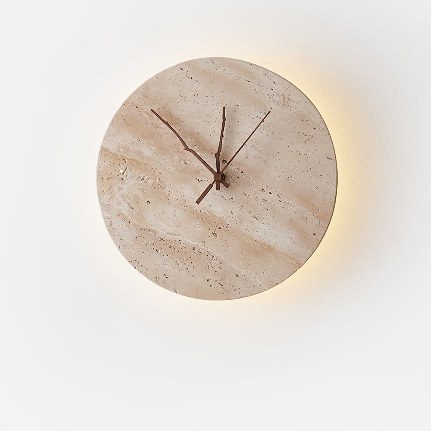Clock Travertine Wall Lamp with LED Light and Bronze Hands