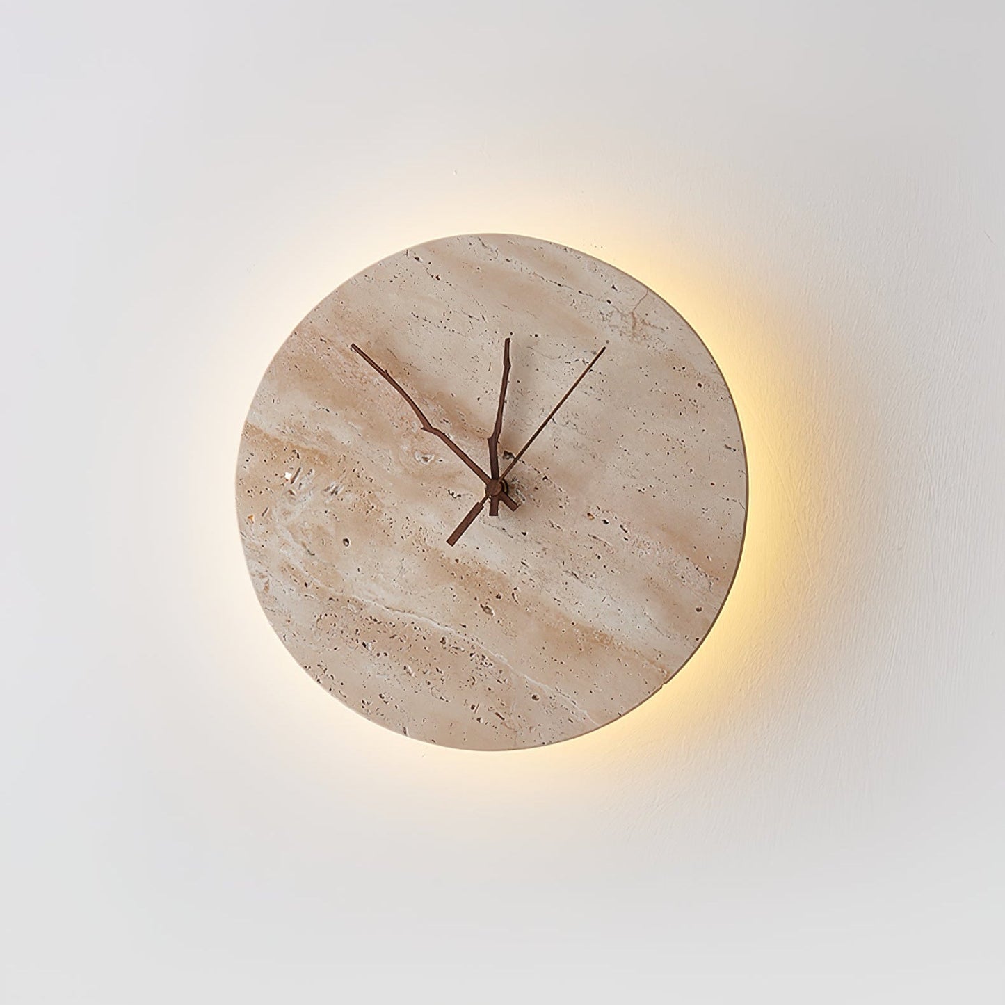 Clock Travertine Wall Lamp with LED Light and Bronze Hands