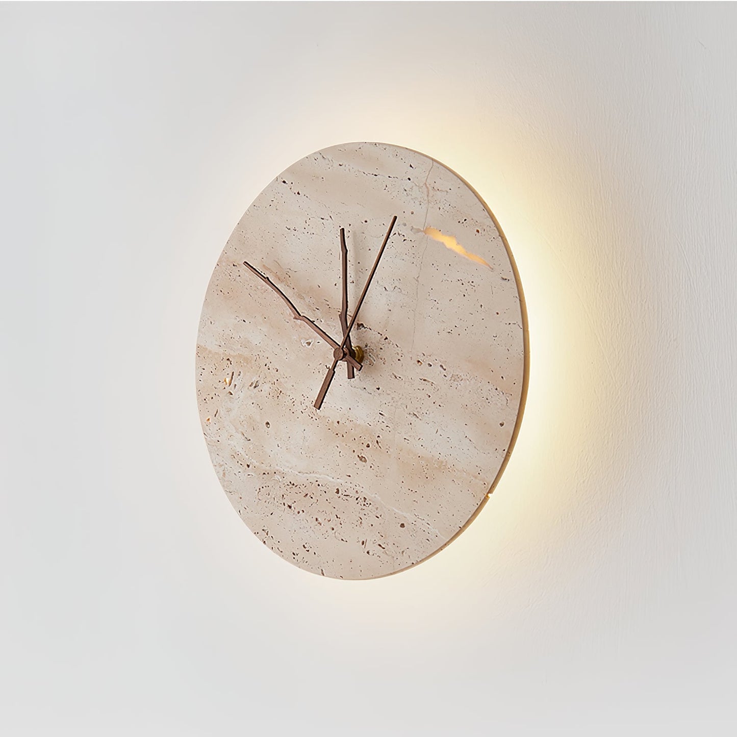 Clock Travertine Wall Lamp with LED Light and Bronze Hands