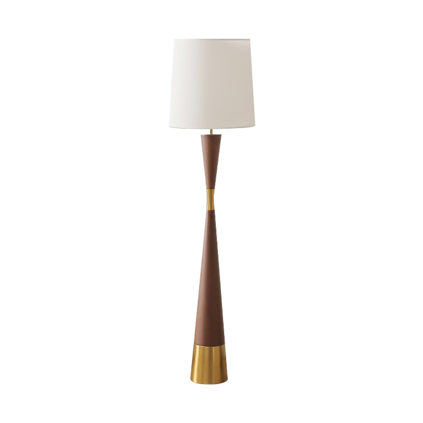 Cone Waist Floor Lamp with LED, Gold Base, Fabric Shade