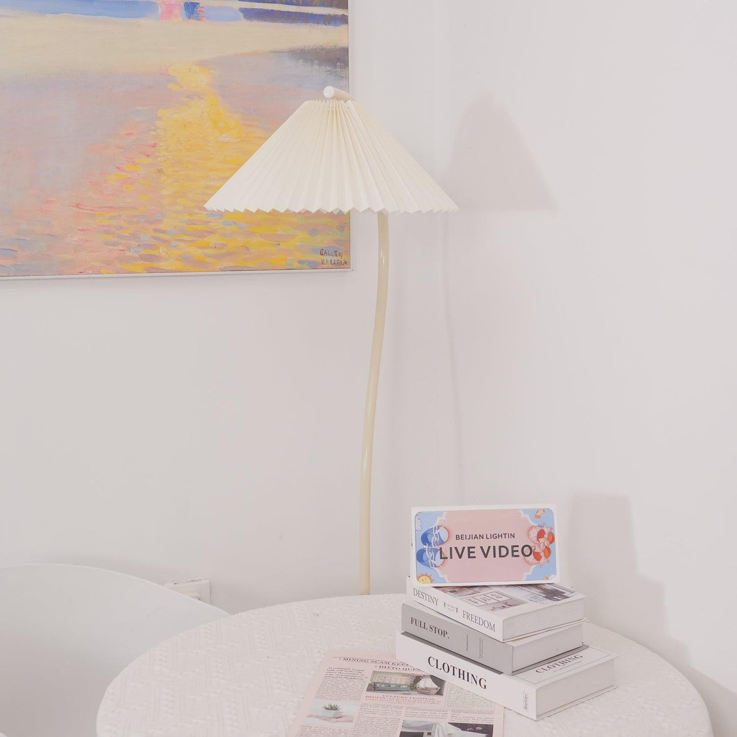 Crescini Pleated Floor Lamp with LED, Cream Shade, Dimmable