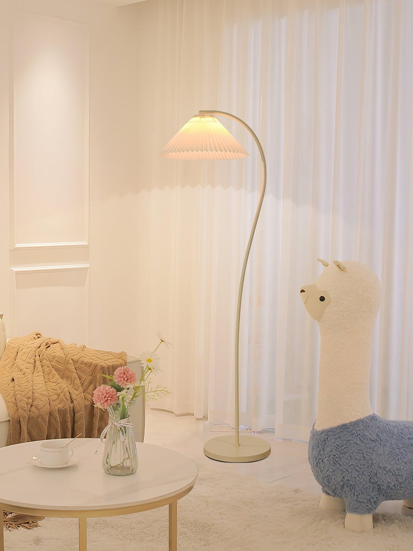 Crescini Pleated Floor Lamp with LED, Cream Shade, Dimmable