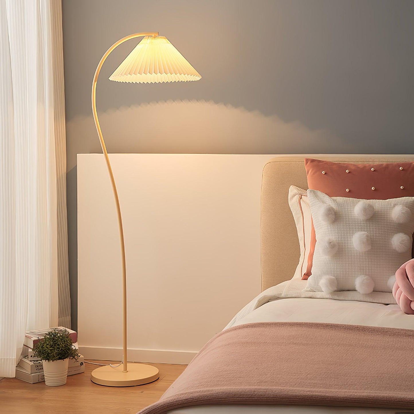 Crescini Pleated Floor Lamp with LED, Cream Shade, Dimmable