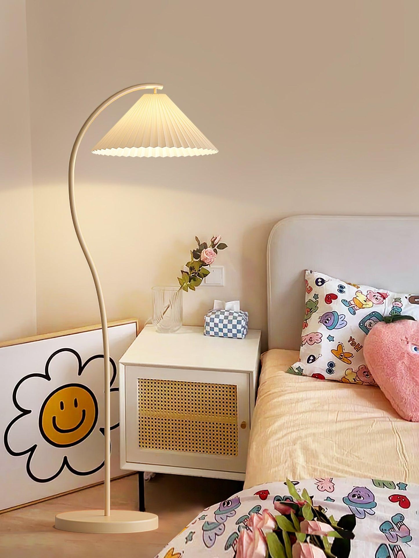 Crescini Pleated Floor Lamp with LED, Cream Shade, Dimmable