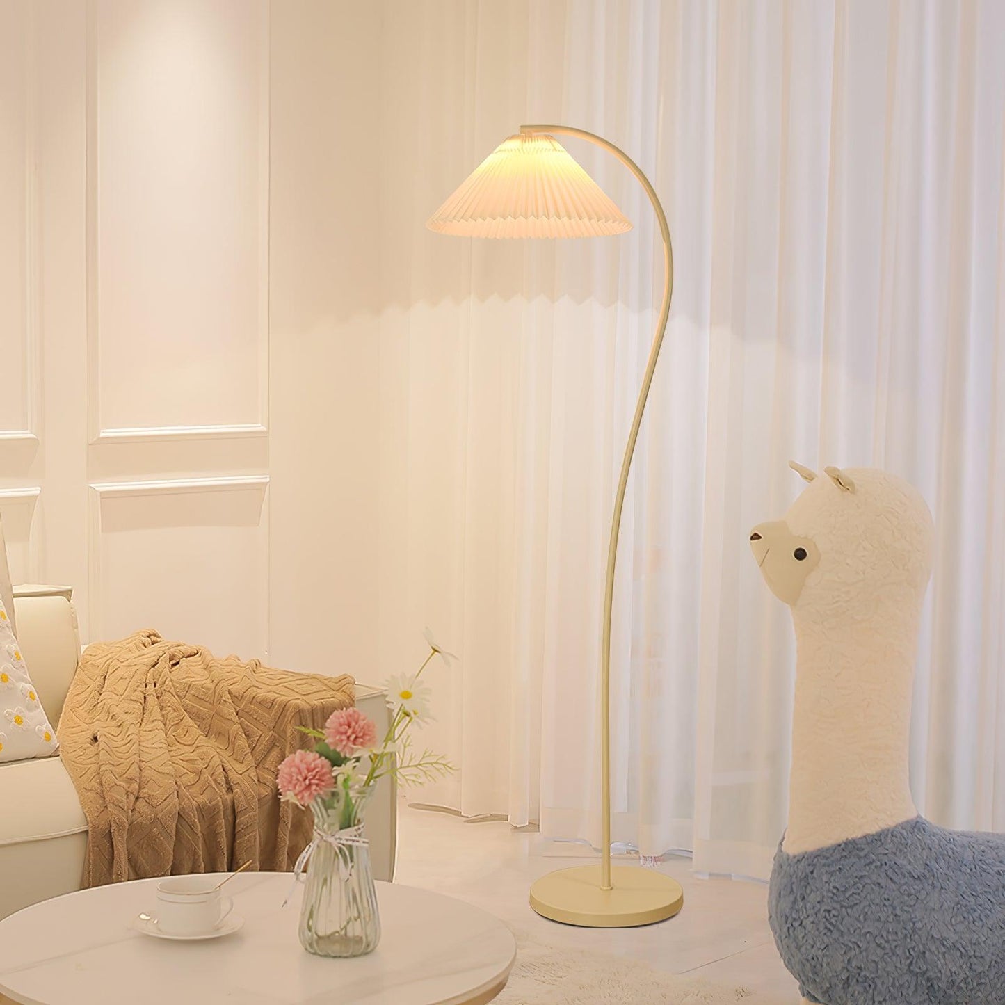 Crescini Pleated Floor Lamp with LED, Cream Shade, Dimmable