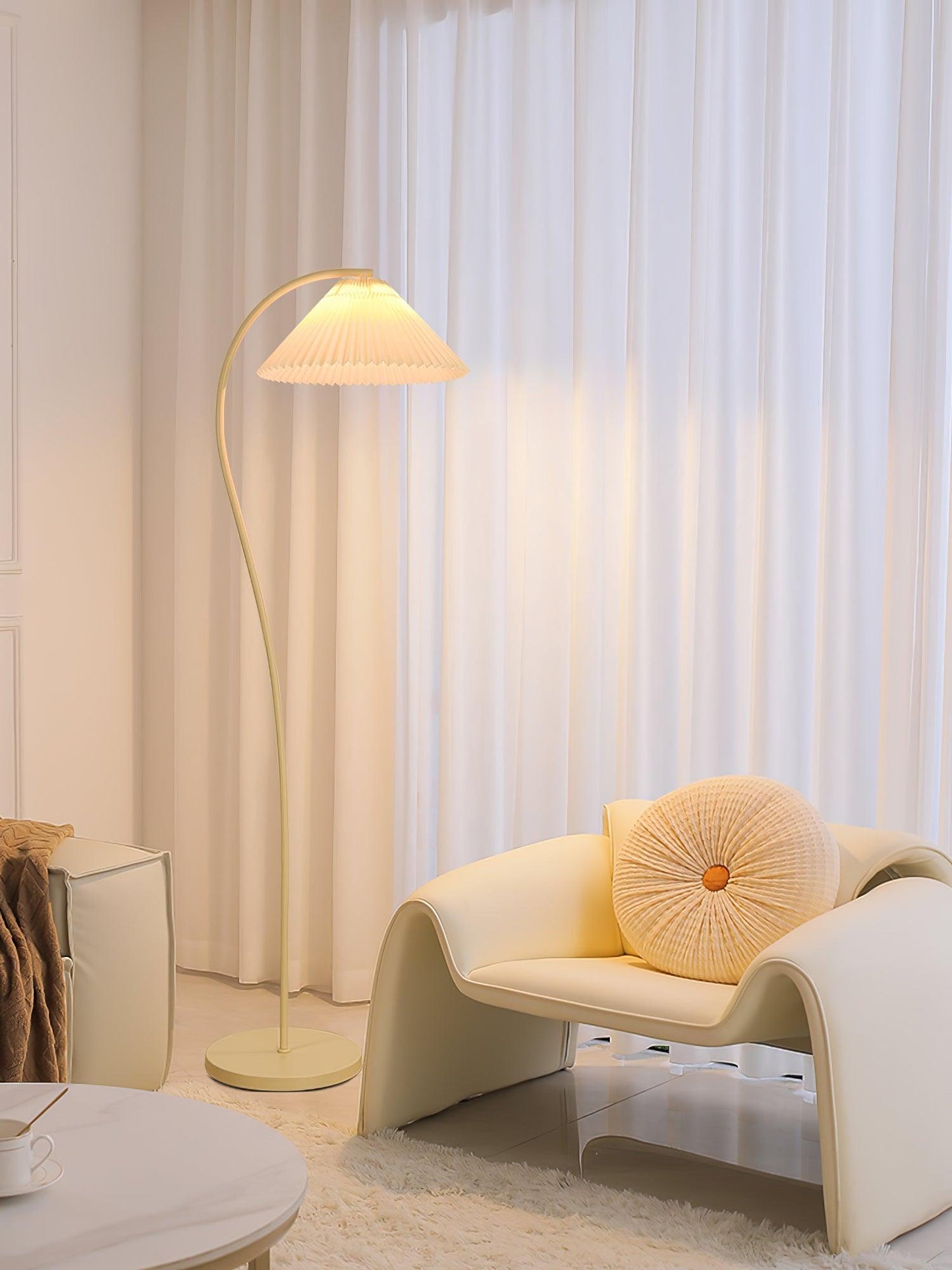 Crescini Pleated Floor Lamp with LED, Cream Shade, Dimmable