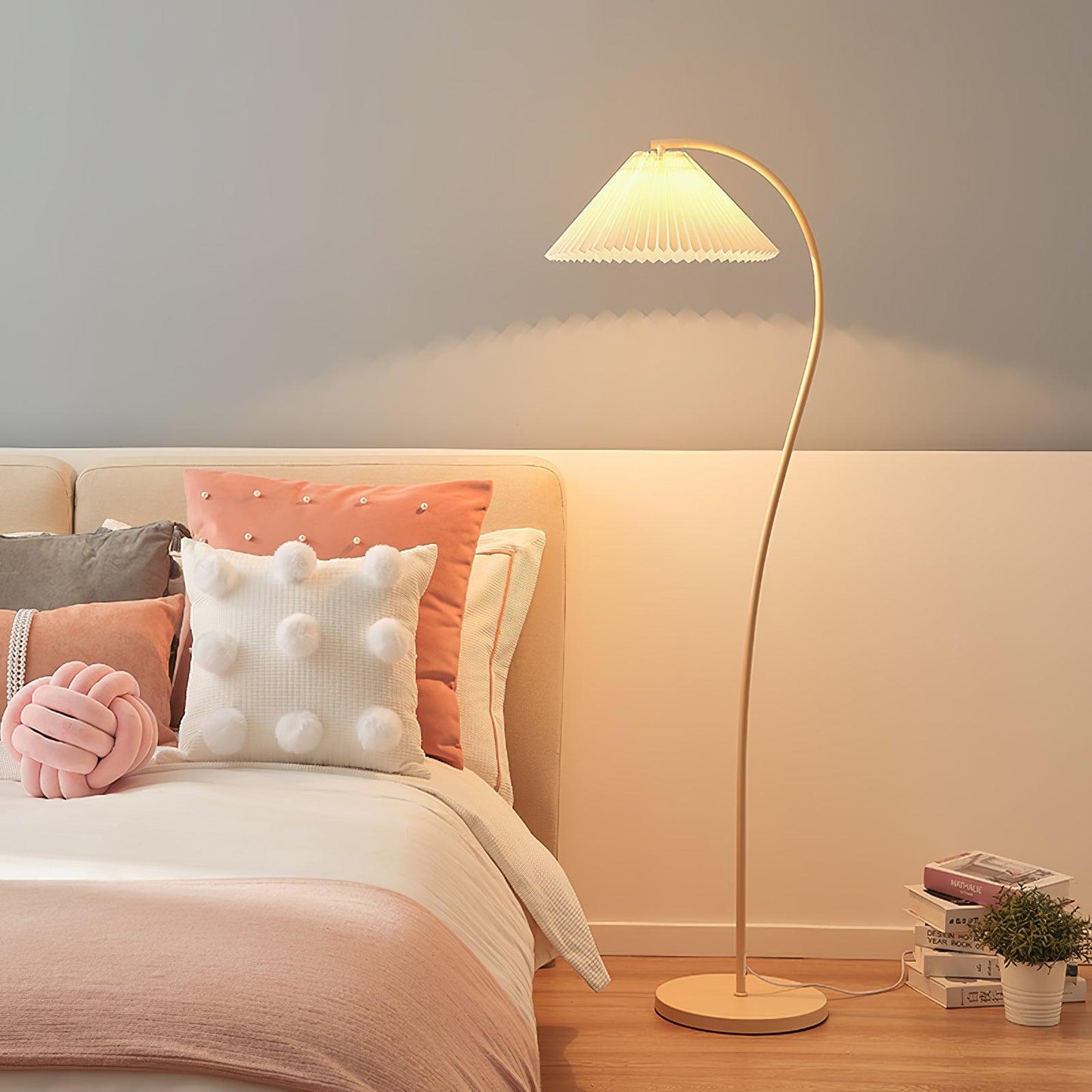 Crescini Pleated Floor Lamp with LED, Cream Shade, Dimmable