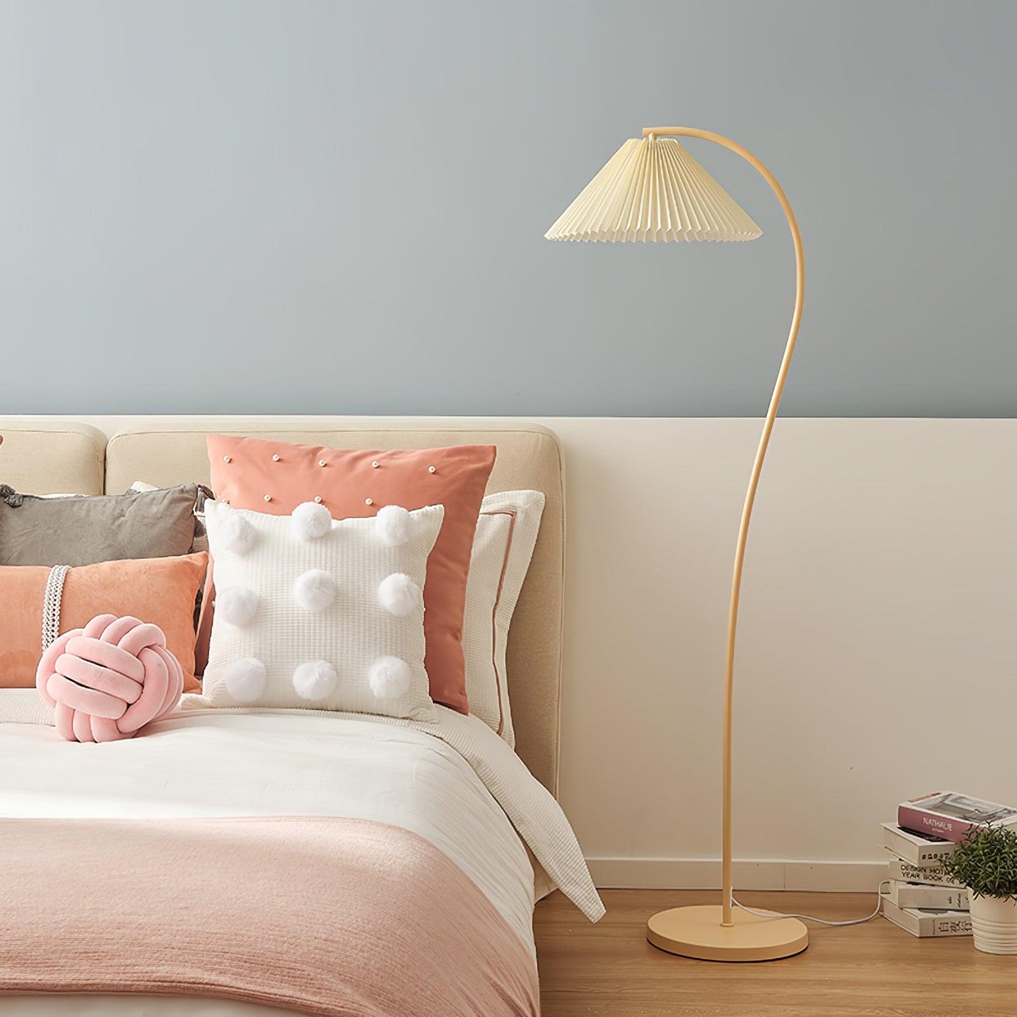 Crescini Pleated Floor Lamp with LED, Cream Shade, Dimmable