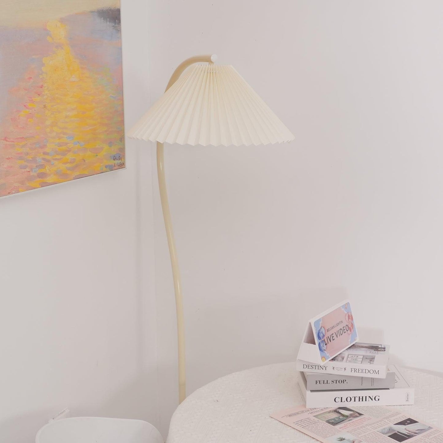 Crescini Pleated Floor Lamp with LED, Cream Shade, Dimmable