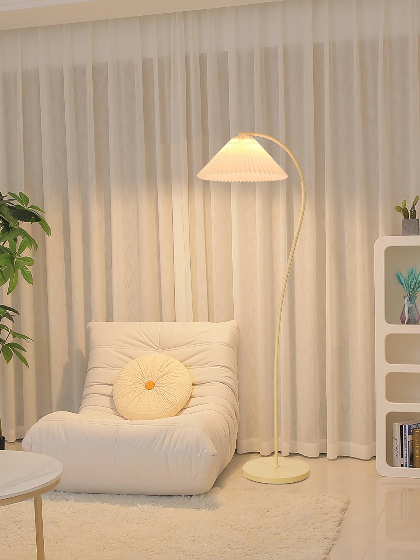 Crescini Pleated Floor Lamp with LED, Cream Shade, Dimmable