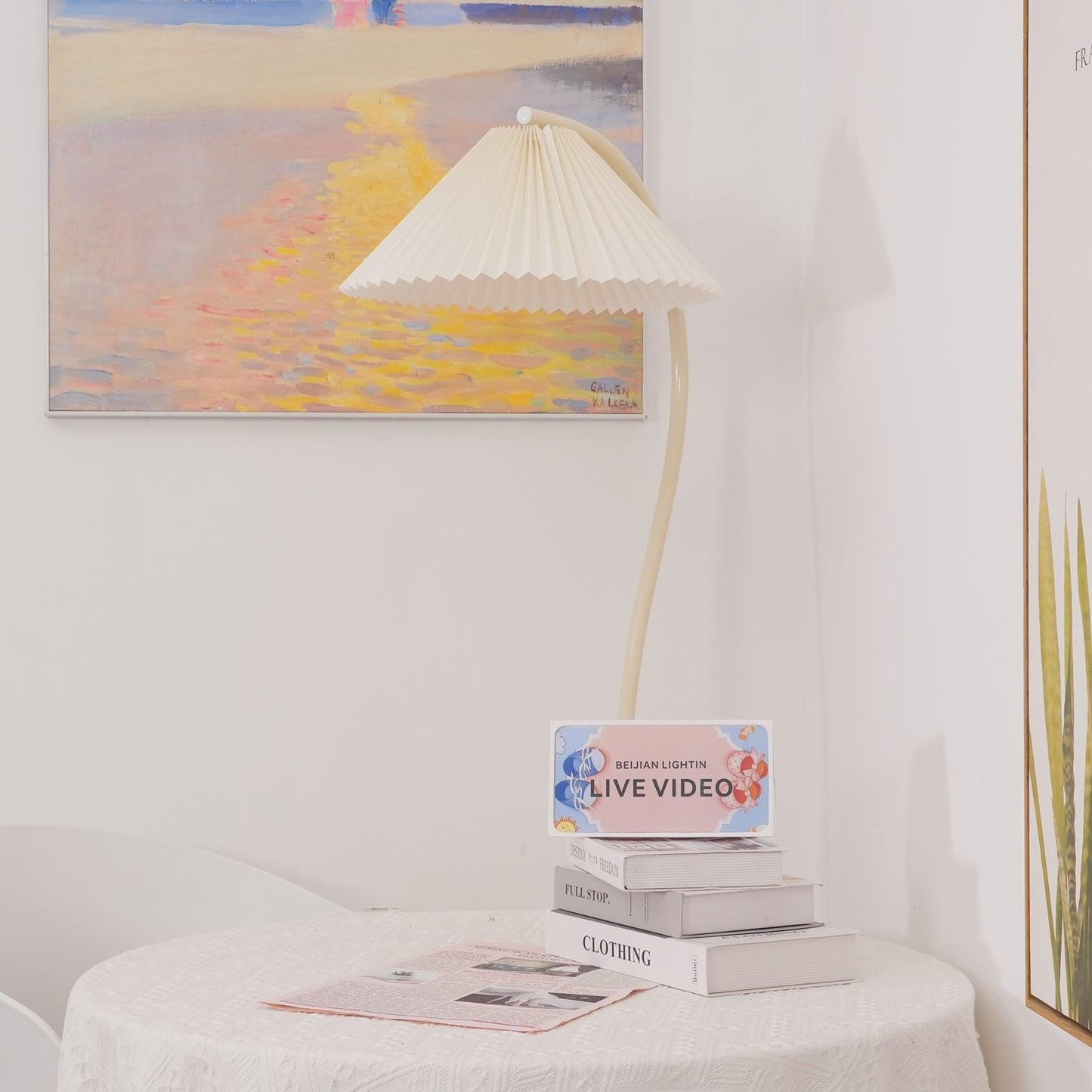Crescini Pleated Floor Lamp with LED, Cream Shade, Dimmable