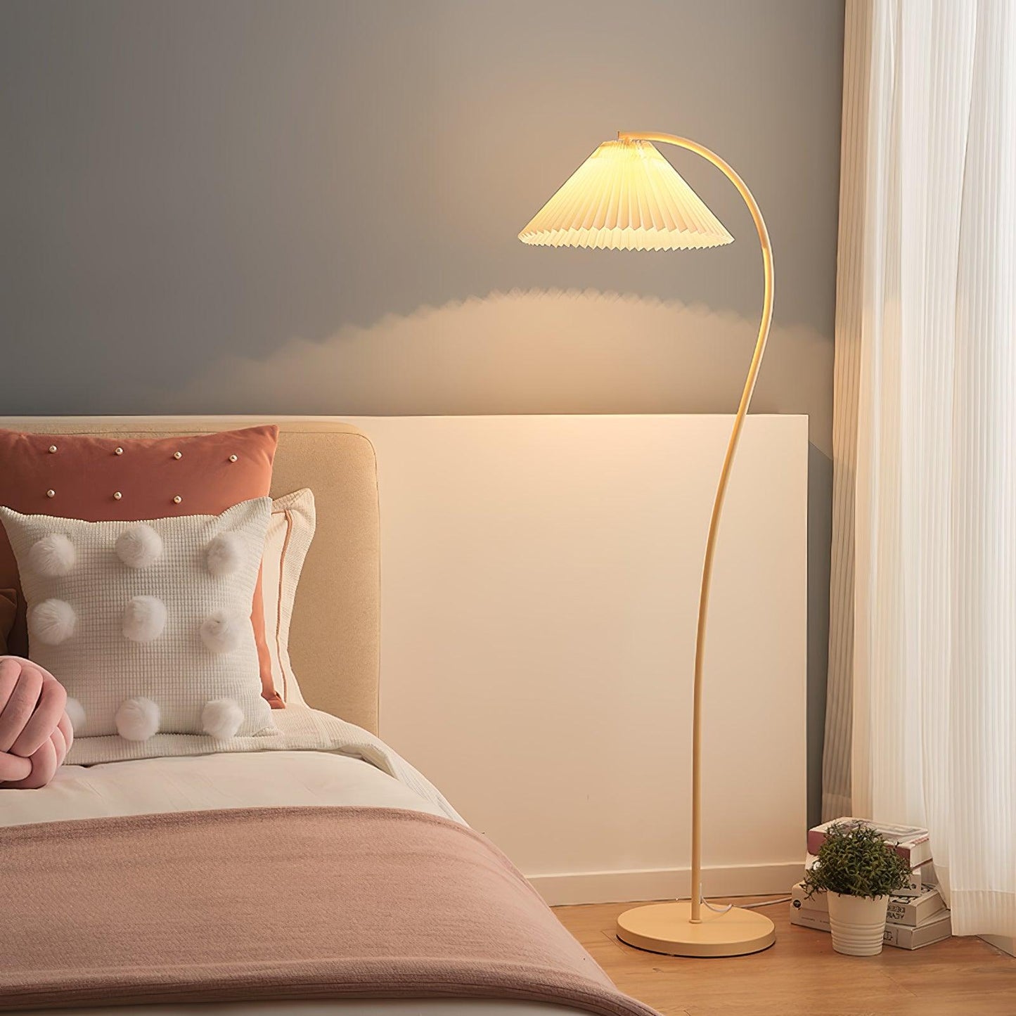 Crescini Pleated Floor Lamp with LED, Cream Shade, Dimmable