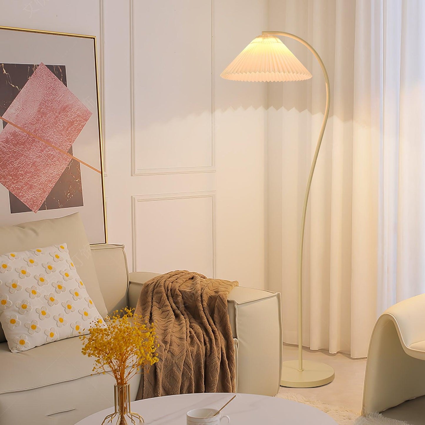 Crescini Pleated Floor Lamp with LED, Cream Shade, Dimmable