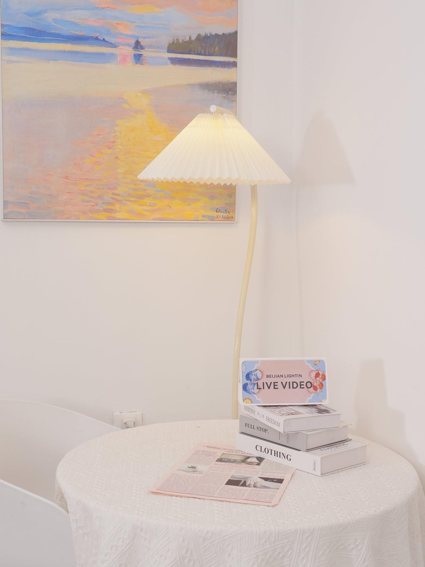 Crescini Pleated Floor Lamp with LED, Cream Shade, Dimmable