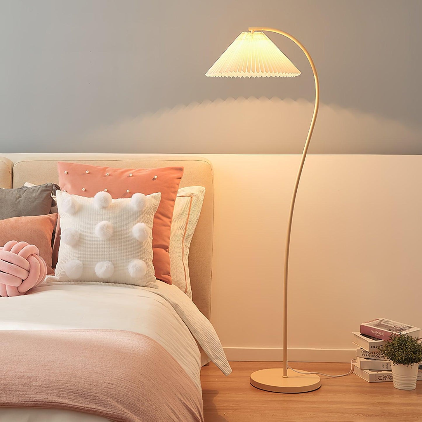 Crescini Pleated Floor Lamp with LED, Cream Shade, Dimmable