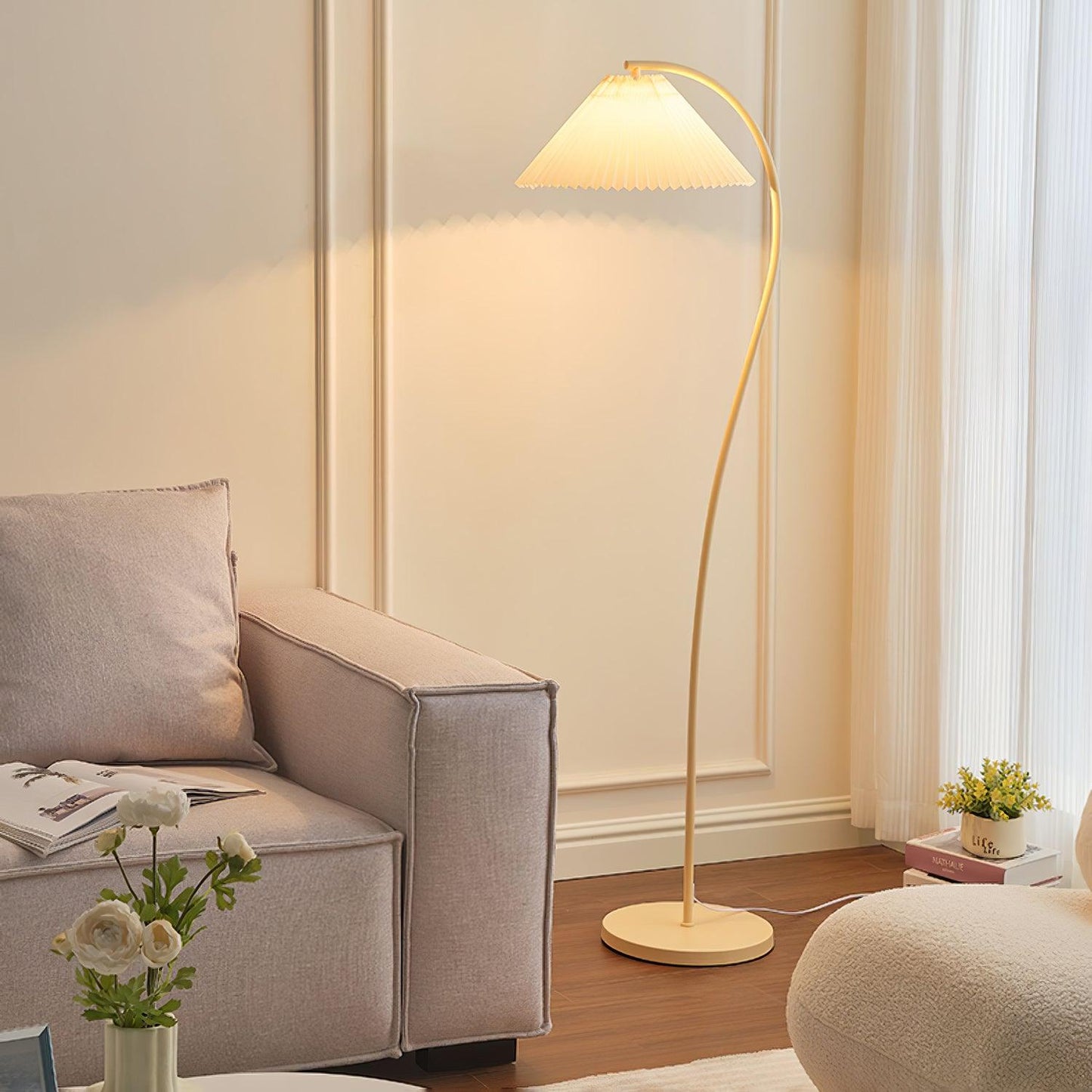 Crescini Pleated Floor Lamp with LED, Cream Shade, Dimmable