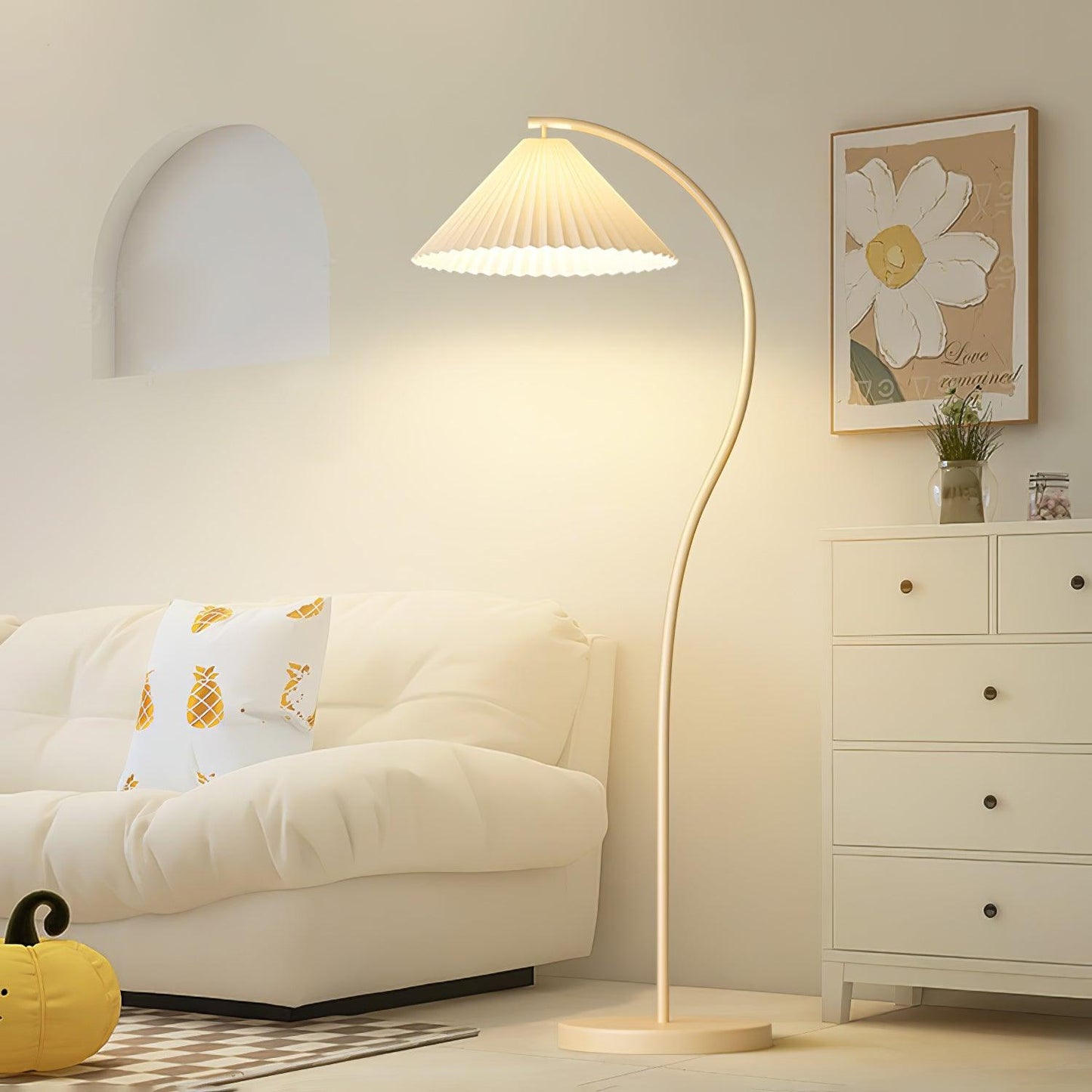 Crescini Pleated Floor Lamp with LED, Cream Shade, Dimmable