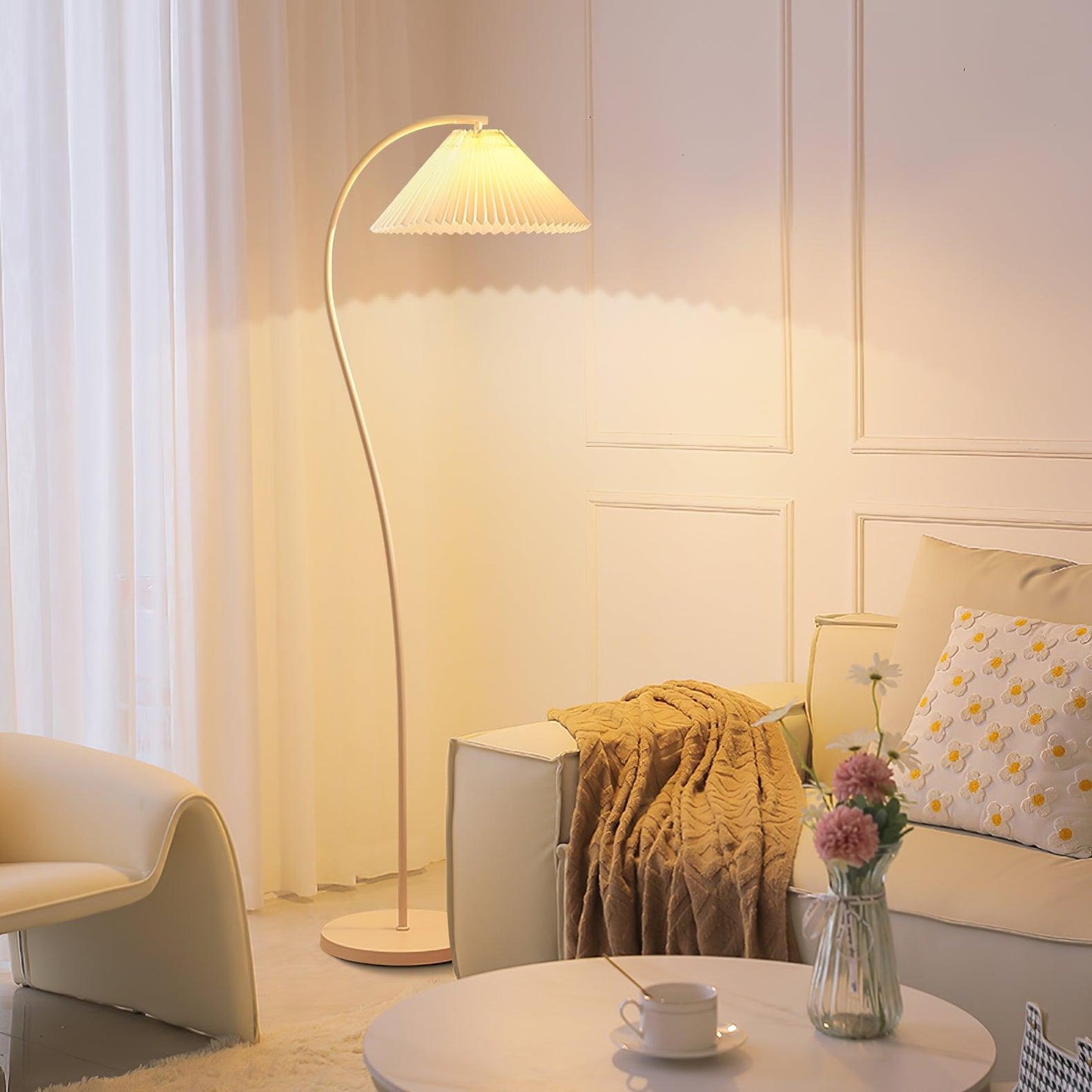 Crescini Pleated Floor Lamp with LED, Cream Shade, Dimmable