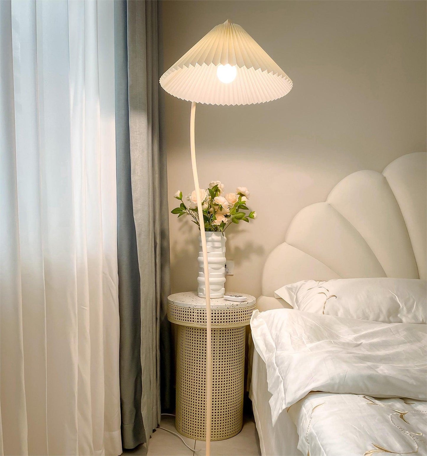Crescini Pleated Floor Lamp with LED, Cream Shade, Dimmable