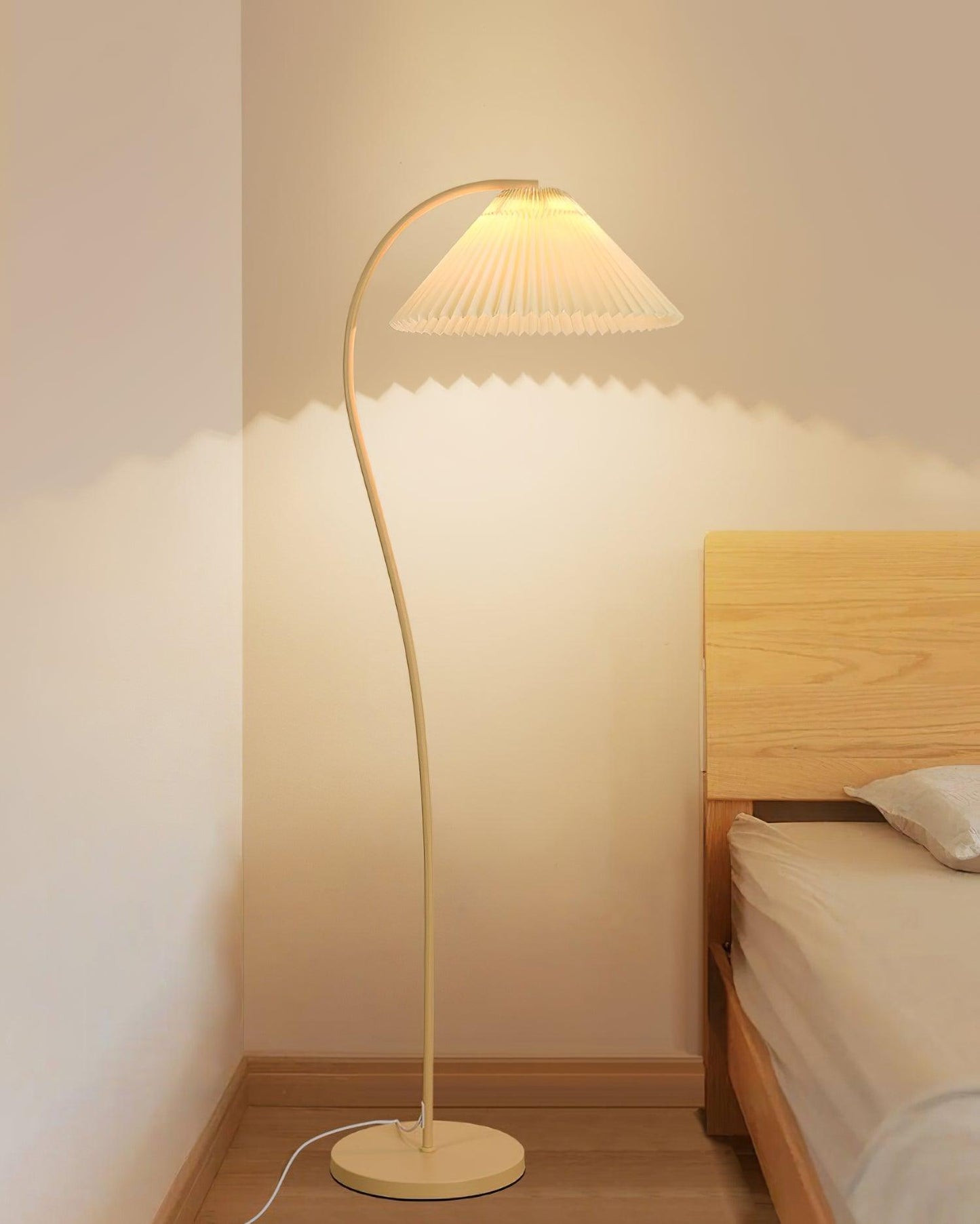 Crescini Pleated Floor Lamp with LED, Cream Shade, Dimmable