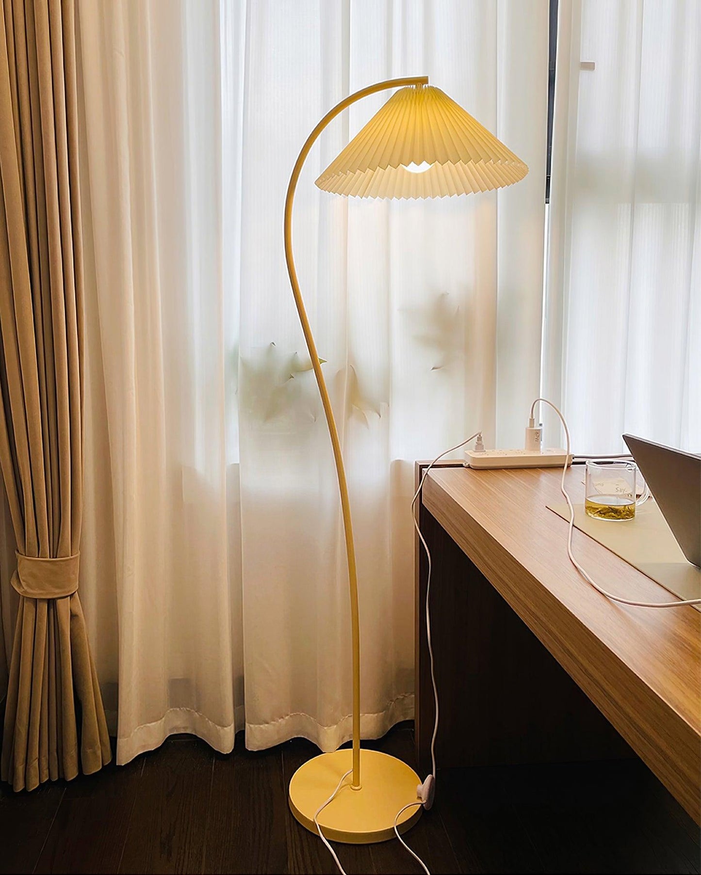 Crescini Pleated Floor Lamp with LED, Cream Shade, Dimmable