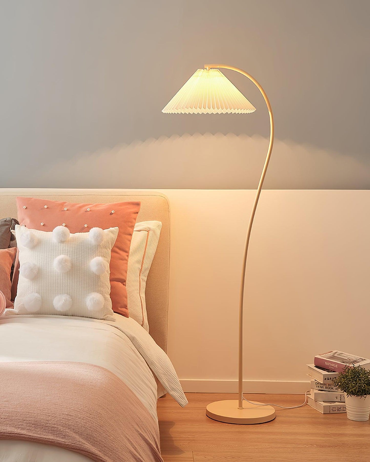 Crescini Pleated Floor Lamp with LED, Cream Shade, Dimmable