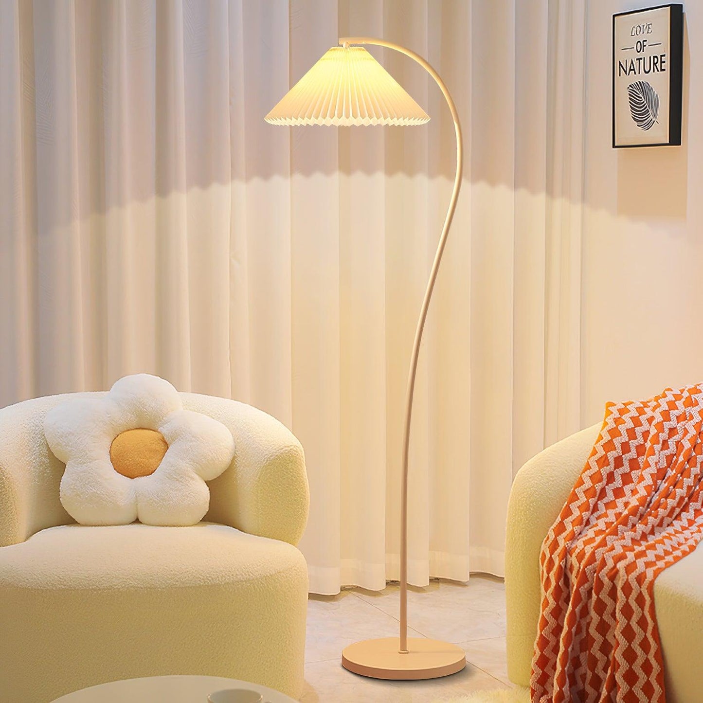 Crescini Pleated Floor Lamp with LED, Cream Shade, Dimmable