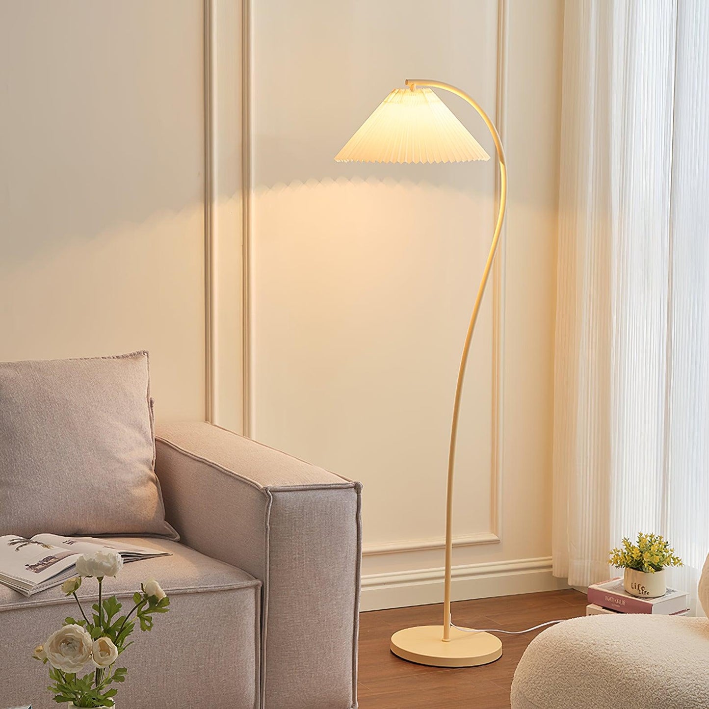 Crescini Pleated Floor Lamp with LED, Cream Shade, Dimmable