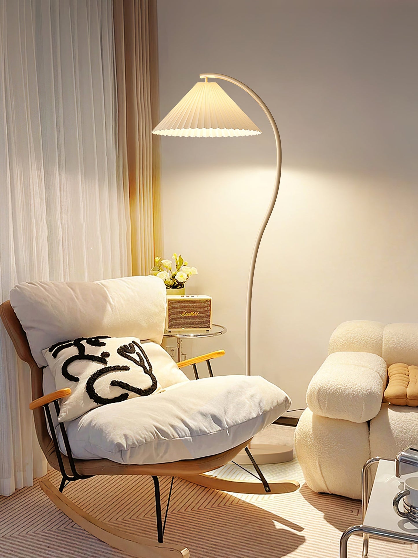 Crescini Pleated Floor Lamp with LED, Cream Shade, Dimmable