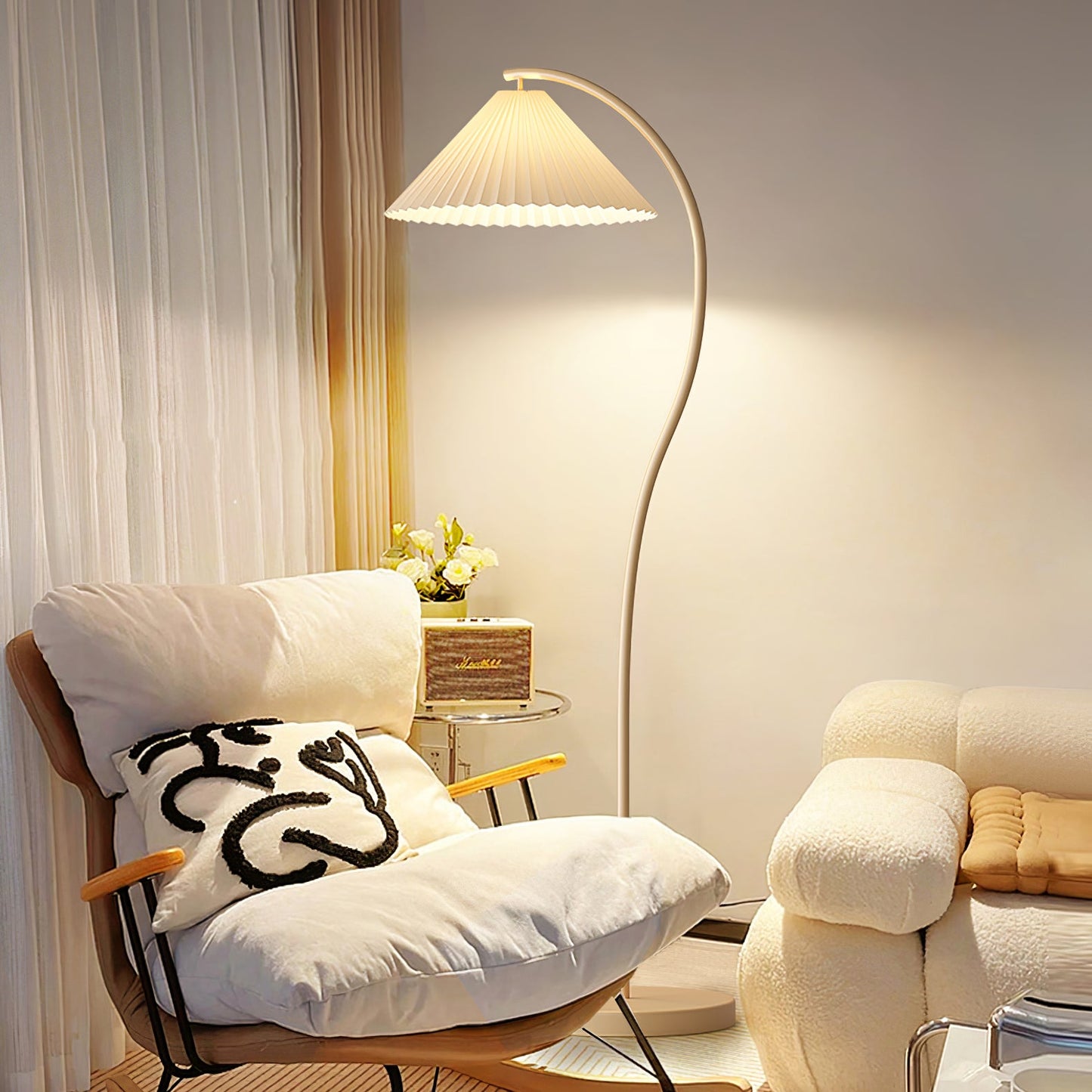 Crescini Pleated Floor Lamp with LED, Cream Shade, Dimmable